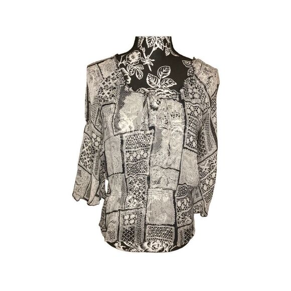 Python Snake Print Blouse Tie Closure Formal Bell Sleeve - Picture 1 of 9